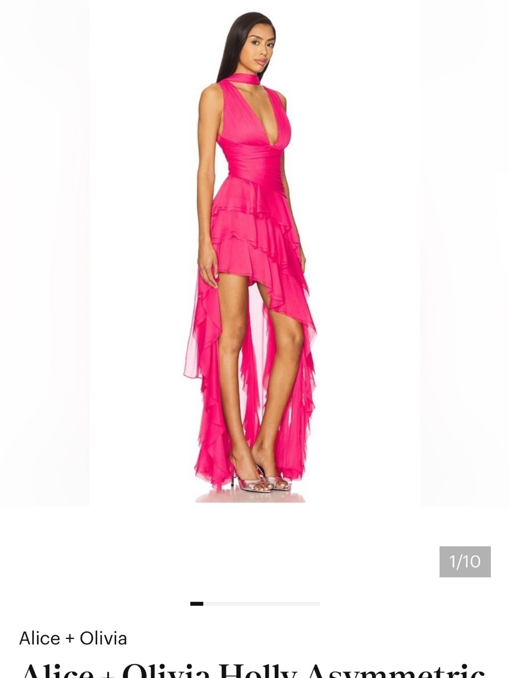 Alice + Olivia Hot Pink Asymmetric Ruffle Halter Dress